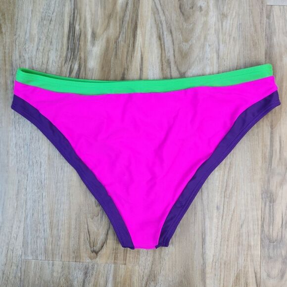 ⏭️NWOT Hot Pink, Neon Green, & Purple Colorblock Tankini Bathing Suit Medium - Picture 10 of 14
